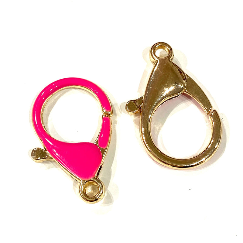 24 Karat glänzend vergoldet, Neonpink, emailliert, 35 mm großer Karabinerverschluss