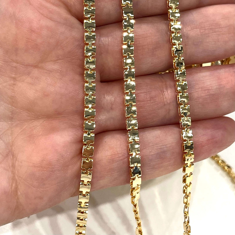 24Kt Shiny Gold Plated 3mm Soldered Chain, 3.3 Feet, 1 Meter