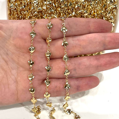 Chaîne plaquée or 24 carats avec cœurs de 6 mm, 1 mètre