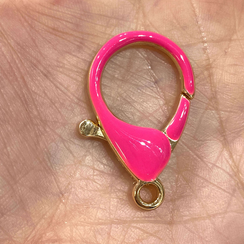 24Kt Shiny Gold Plated Neon Pink Enamelled 35mm Large Lobster Clasp