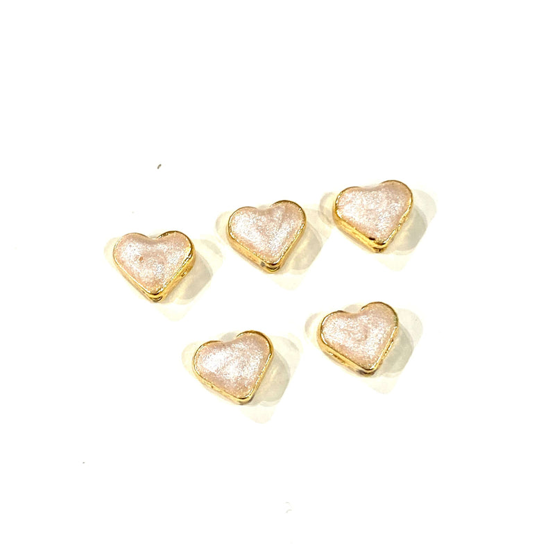 24Kt Shiny Gold Plated Ivory Enamelled Heart Spacer Charms, 5 pcs in a pack