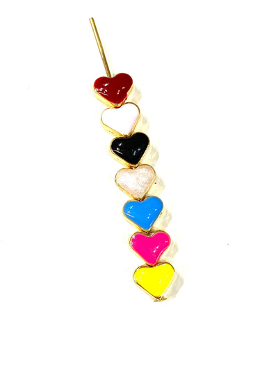 24Kt Shiny Gold Plated White Enamelled Heart Spacer Charms, 5 pcs in a pack