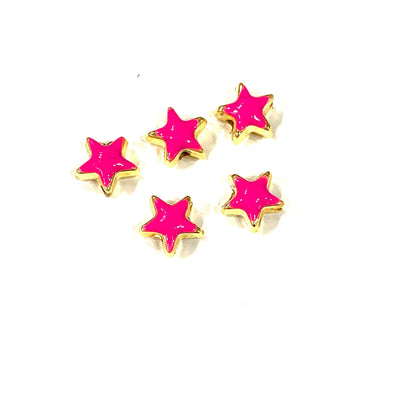 Breloques étoiles émaillées rose fluo plaqué or brillant 24 carats, 5 pièces dans un paquet