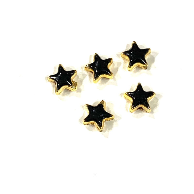 Breloques étoiles émaillées noires plaquées or brillant 24Kt, 5 pièces dans un paquet