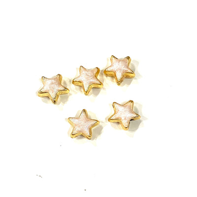 24 Karat glänzend vergoldete elfenbeinfarbene emaillierte Stern-Charms, 5 Stück in einer Packung
