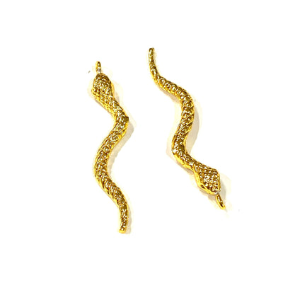 24Kt Gold Plated Brass Snake Charms, 30mm Gold Snake Charms 2 Pcs in pack