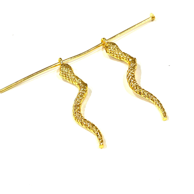 24Kt Gold Plated Brass Snake Charms, 30mm Gold Snake Charms 2 Pcs in pack
