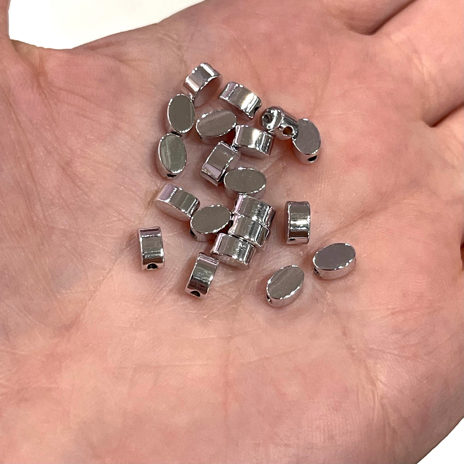 Rhodium Plated 6x4 Oval Spacer Charms, 20 pcs in a pack