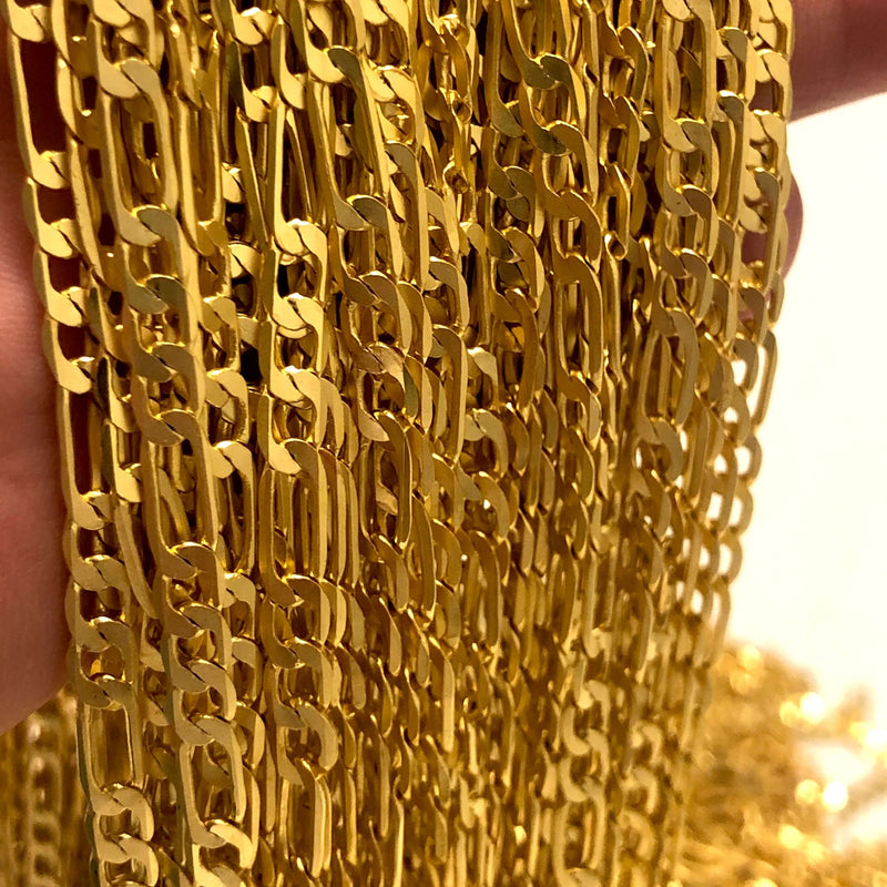 24Kt Matte Gold Plated Figaro Chain, 4mm Gold Figaro Chain