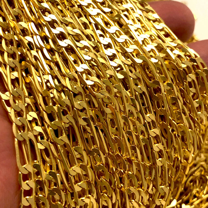 24Kt Matte Gold Plated Figaro Chain, 4mm Gold Figaro Chain