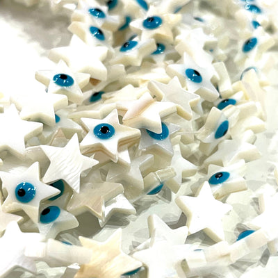 Natürliche Sternperlen aus Perlmutt mit bösem Blick, 10 Perlen in einer Packung