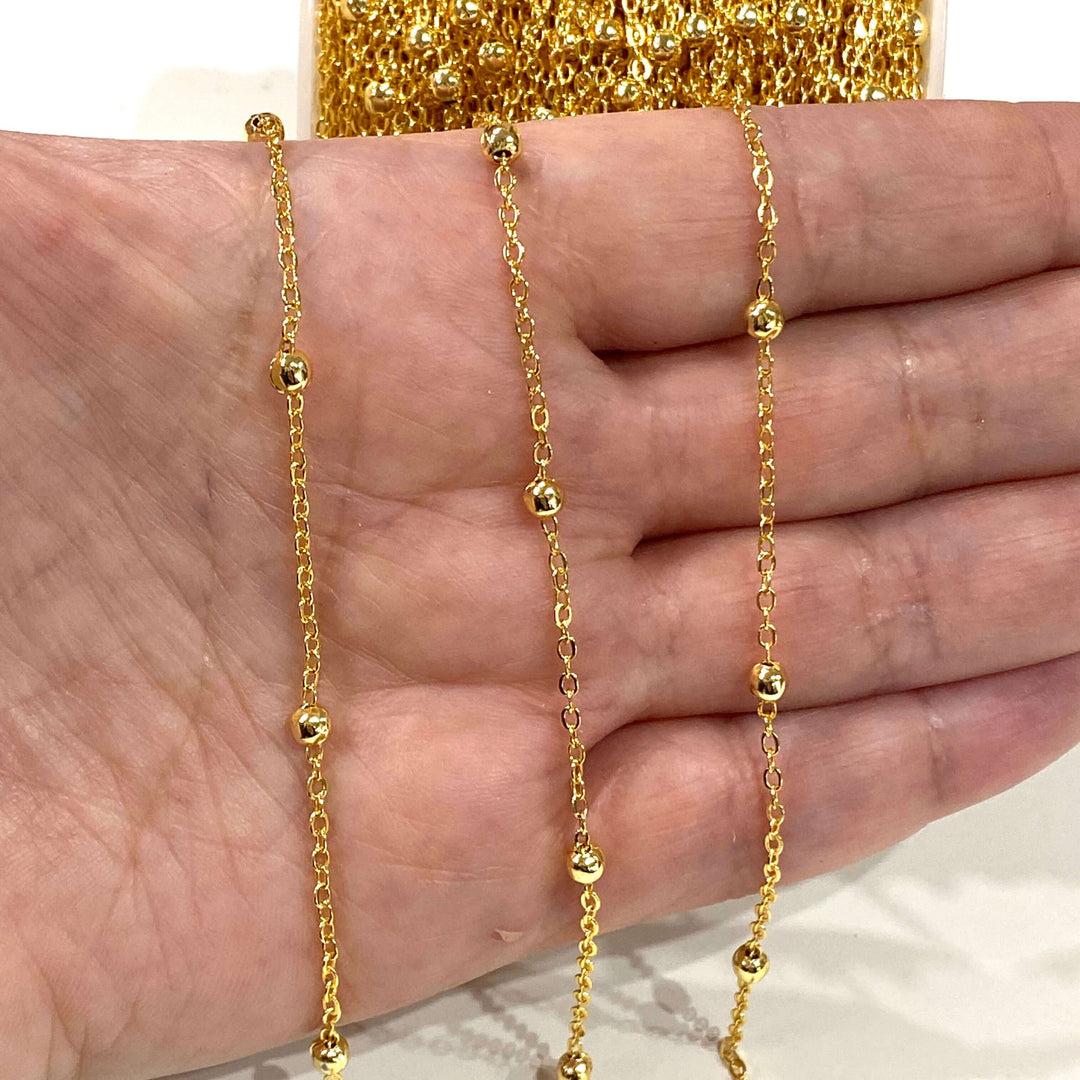 24Kt Gold Plated Cable Chain With Balls, Gold Plated Soldered Chain
