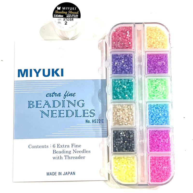 Miyuki Delica Starter Kit 12 Colors 36 gr, Plastic Miyuki Bead Container Storage Box 12 Compartments Hu