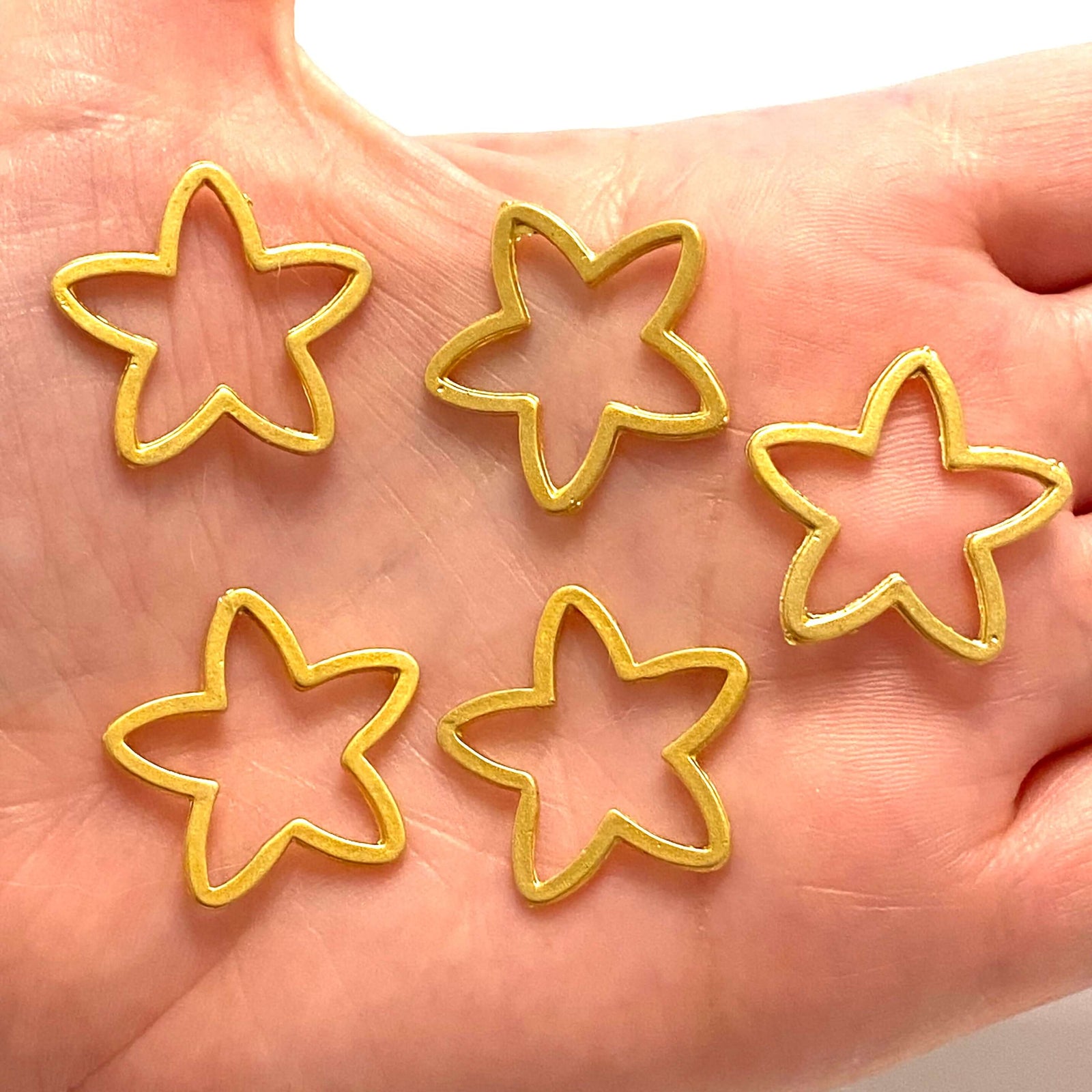 24Kt Matte Gold Plated Brass Star Charms, Gold Plated Brass Star Charms, 5 pcs in a pack