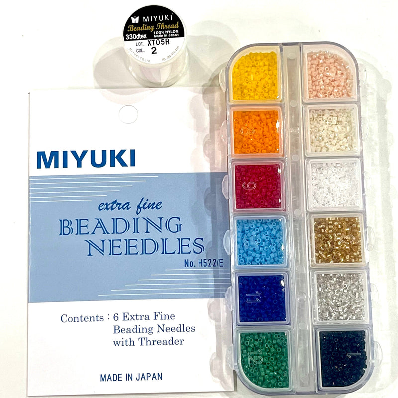 Miyuki Delica Starter Kit 12 Colors 36 gr, Plastic Miyuki Bead Container Storage Box 12 Compartments