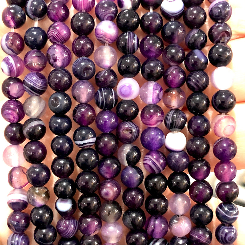 Natürliche Edelsteinperlen aus lila Achat, 6 mm, 65 Perlen