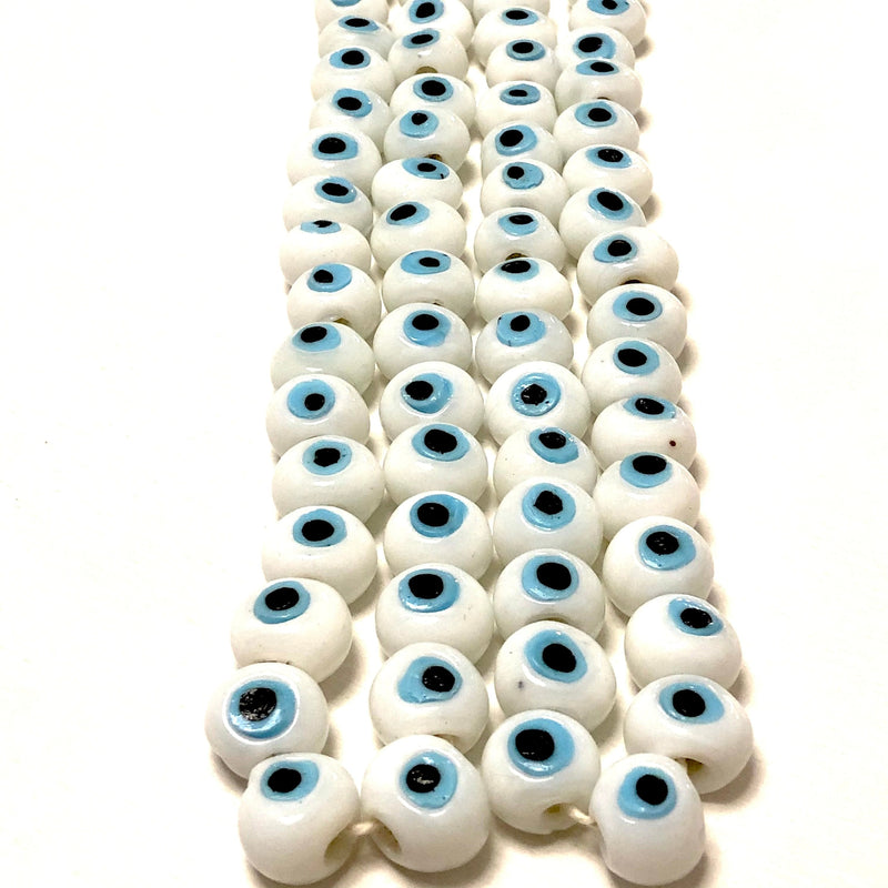 Hand Made Glass Evil Eye Beads, Large Hole Evil Eye Glass Beads, 5 Beads in a pack