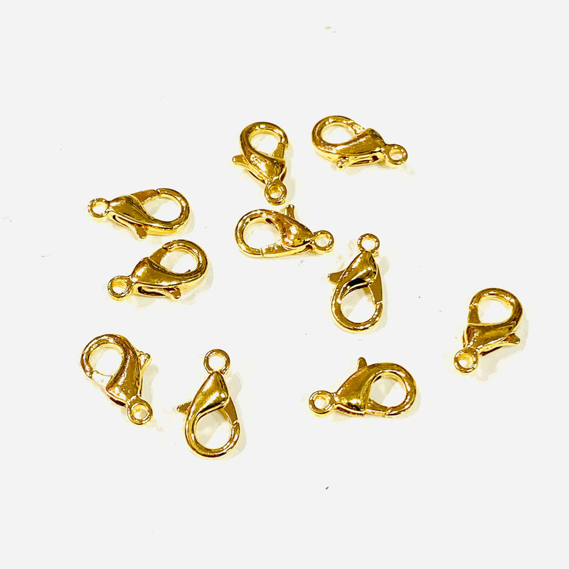 24Kt Shiny Gold Plated Lobster Clasps, 10mm x 6mm 501 Brass Lobster Claw Clasp,