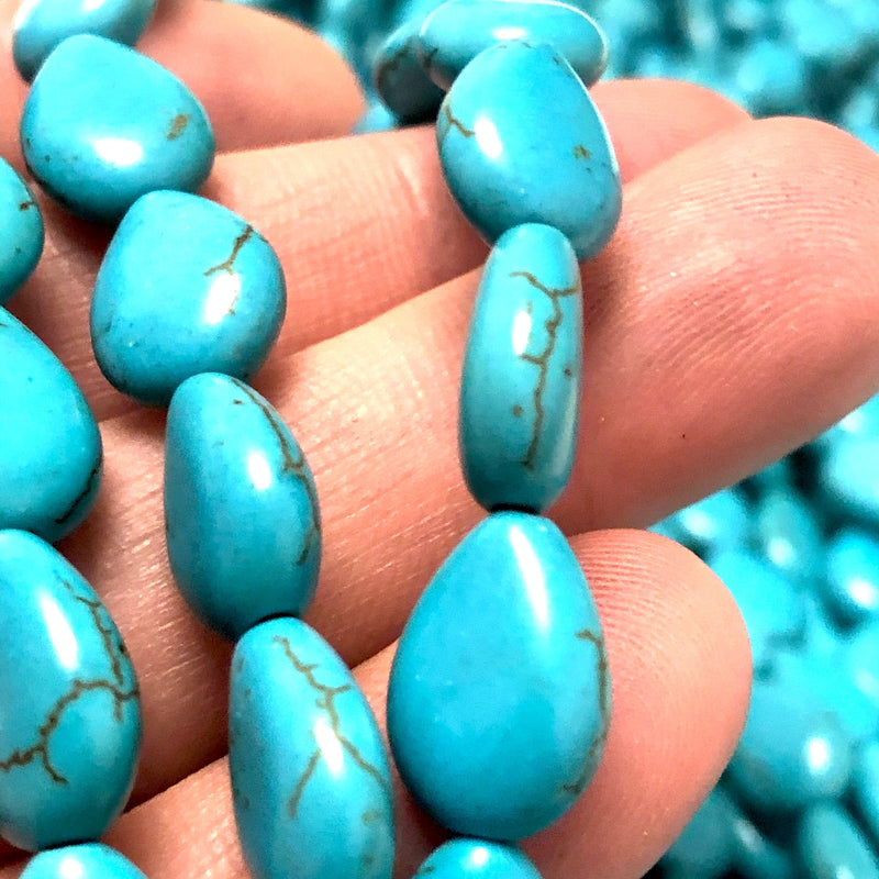 Perles de goutte de howlite turquoise, perles de howlite en forme de goutte de 14 x 10 mm, 32 perles