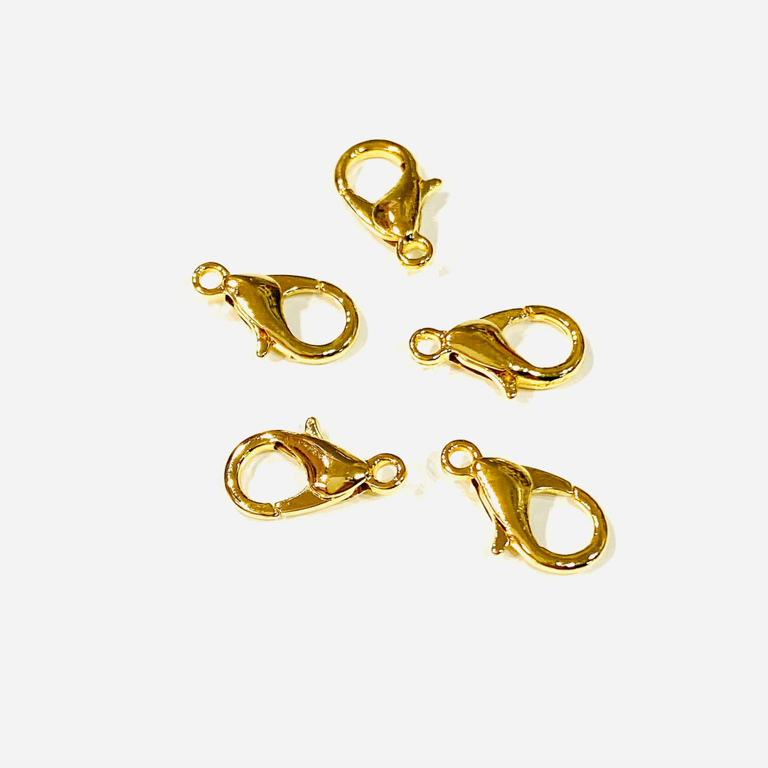 24Kt Shiny Gold Plated Lobster Clasps, (12mm x 7mm) 502 Brass Lobster Claw Clasp,