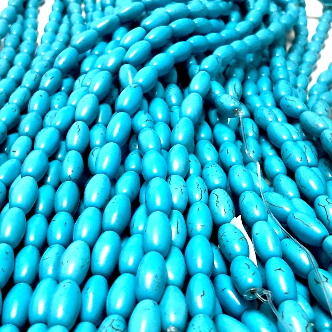 Turquoise Howlite Rice Beads,14x7mm Rice Shaped Howlite Beads, 31 Beads
