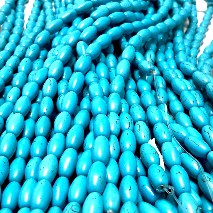 Turquoise Howlite Rice Beads,14x7mm Rice Shaped Howlite Beads, 31 Beads