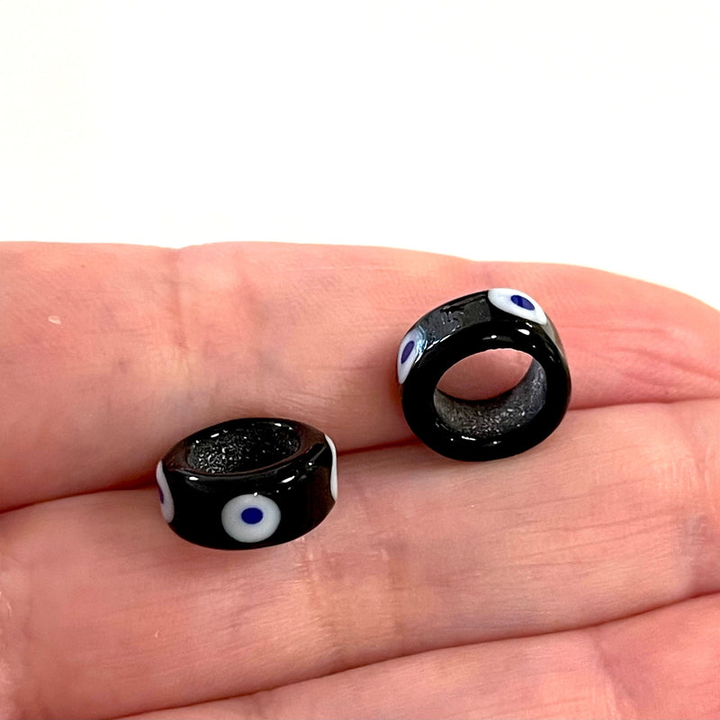 Hand Made Murano Glass Round Evil Eye Charms, Large Hole Glass Charms. 2 pcs in a pack