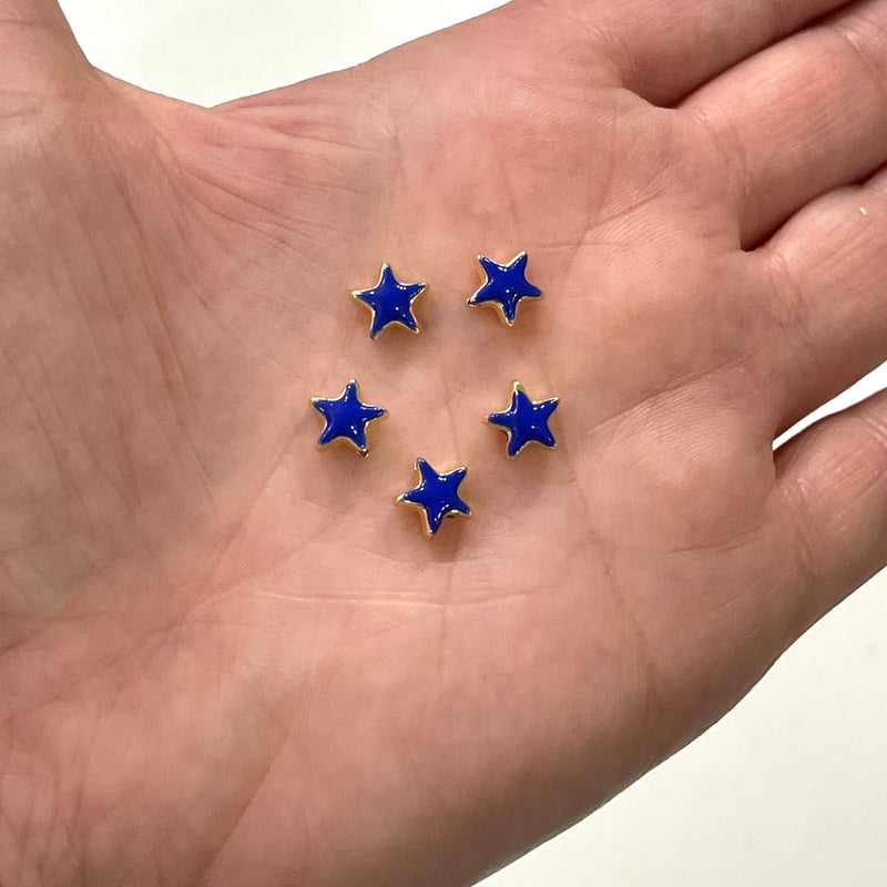 24Kt Shiny Gold Plated Navy Enamelled Star Spacer Charms, 5 pcs in a pack