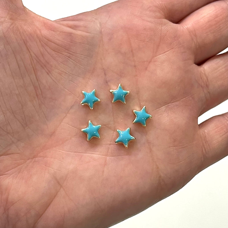 24Kt Shiny Gold Plated Sky Blue Enamelled Star Spacer Charms, 5 pcs in a pack