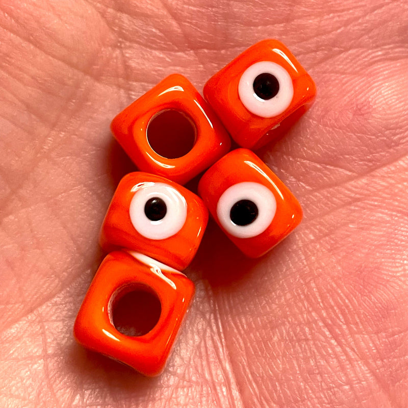 Orangefarbene, handgefertigte Perlen aus Muranoglas mit großen Löchern, 5 Stück in einer Packung