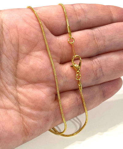 24Kt Gold Plated Snake Necklace Chain, Gold Plated Ready Necklace, 17 Inches, 1.2mm Chain