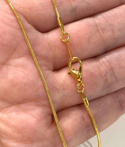 24Kt Gold Plated Snake Necklace Chain, Gold Plated Ready Necklace, 17 Inches, 1.2mm Chain