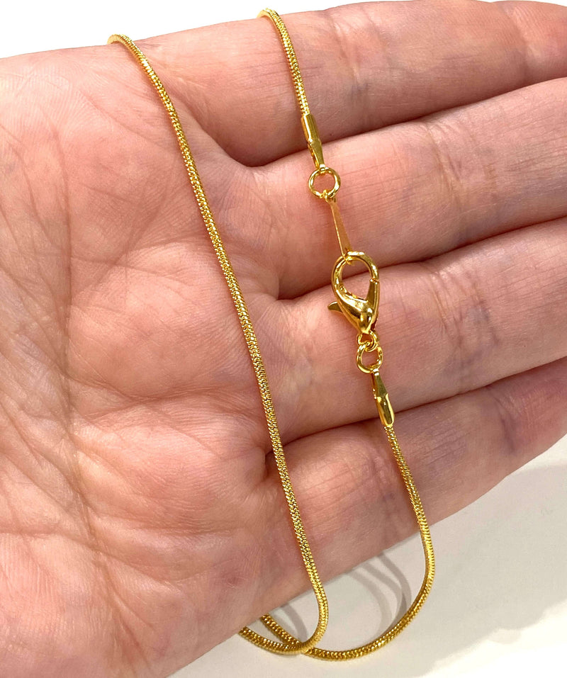 24Kt Gold Plated Snake Necklace Chain, Gold Plated Ready Necklace, 17 Inches, 1.2mm Chain