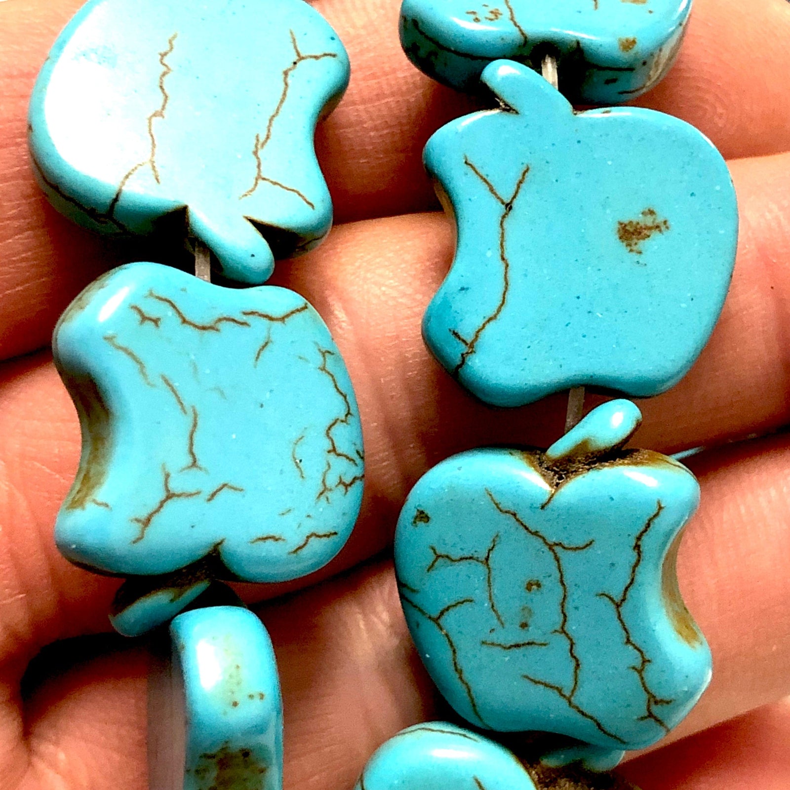 Turquoise Howlite Apple Beads Apple Shaped Howlite Beads, 22 Beads