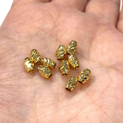 24Kt Gold Plated Brass Rice Spacer, 6mm Brass Rice Spacers, 10 Pcs in a pack