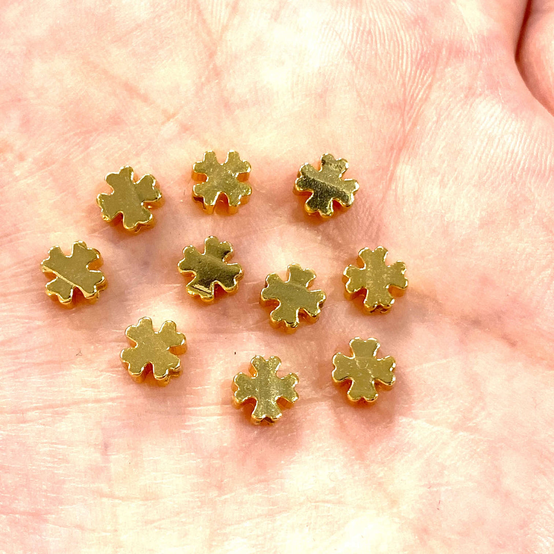 24Kt Gold Plated Brass Clover Spacer, 5mm Brass Clover Spacers, 10 Pcs in a pack