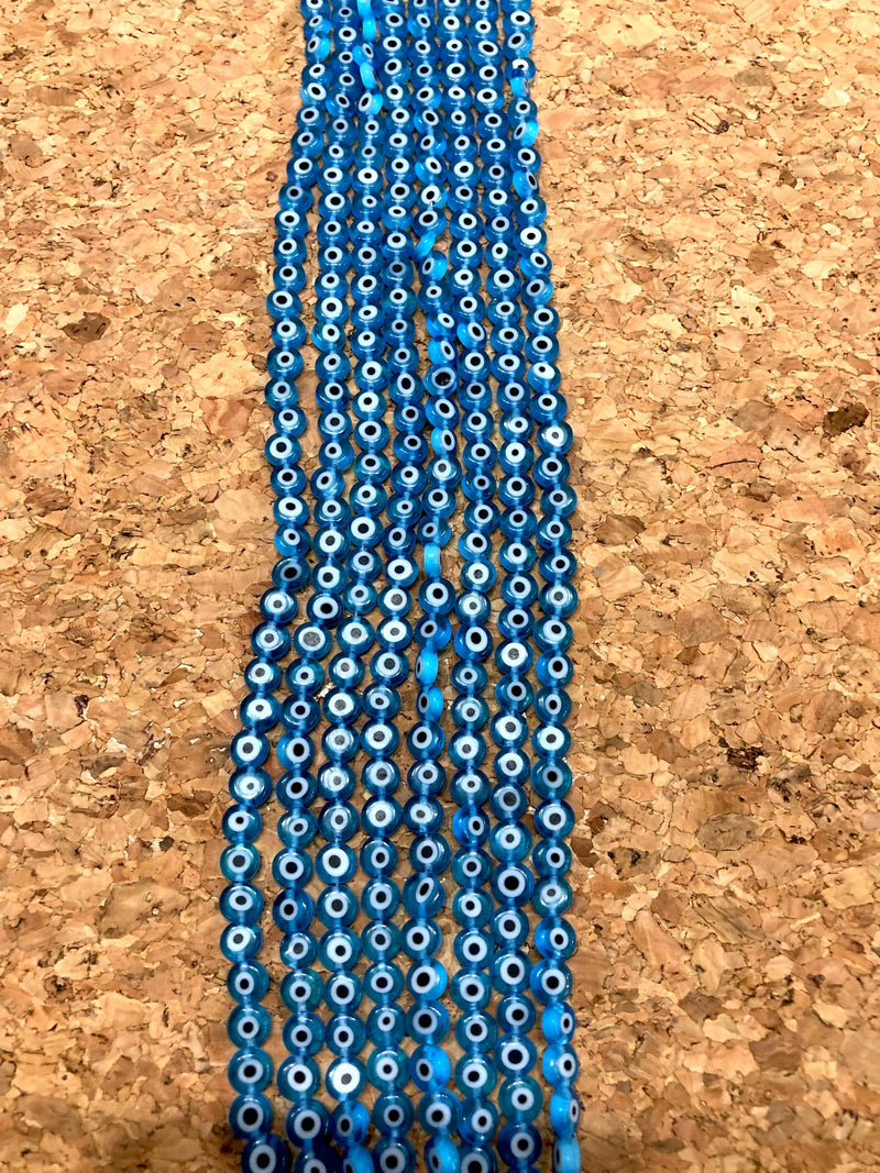 Evil Eye Beads, Strand of 65, Flat Round, 6mm Glass Beads, Lampwork Glass, Evil Eye Jewelry, Lampwork Beads, UK Beading Supply