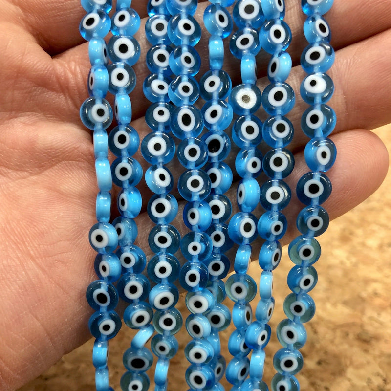 Evil Eye Beads, Strand of 65, Flat Round, 6mm Glass Beads, Lampwork Glass, Evil Eye Jewelry, Lampwork Beads, UK Beading Supply