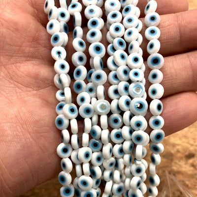 Evil Eye Beads, Strand of 65, Flat Round, 6mm Glass Beads, Lampwork Glass, Evil Eye Jewelry, Lampwork Beads, UK Beading Supply