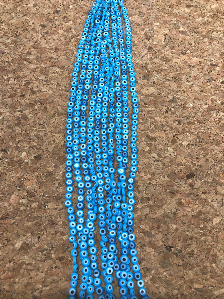 Evil Eye Beads, Strand of 65, Flat Round, 6mm Glass Beads, Lampwork Glass, Evil Eye Jewelry, Lampwork Beads, UK Beading Supply