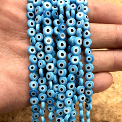 Evil Eye Beads, Strand of 65, Flat Round, 6mm Glass Beads, Lampwork Glass, Evil Eye Jewelry, Lampwork Beads, UK Beading Supply