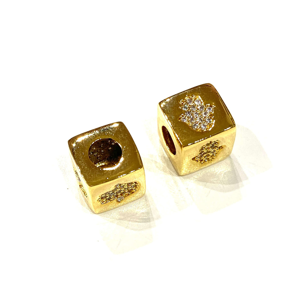 24Kt Gold Plated Brass 10mm Hamsa 4 Sided Micro Pave Spacer Charm, Large Hole Pandora Hamsa Gold Spacer