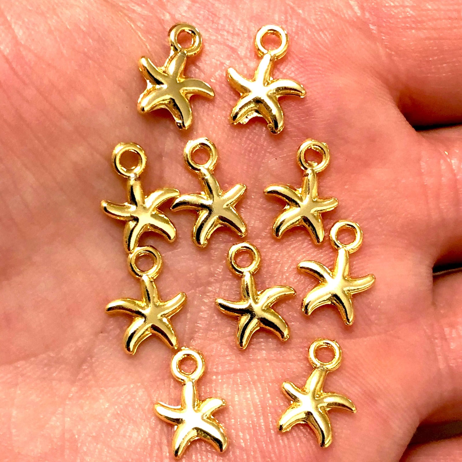 24Kt Shiny Gold Plated Starfish Charms, 10 Pcs in a Pack