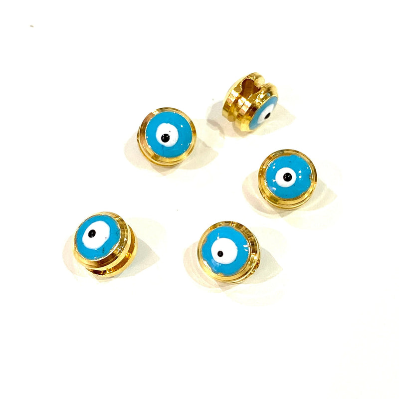 NEW!! 7mm 24K Gold Plated Evil Eye Beads, 7mm 24K Gold Plated Evil Eye Spacers, 5 Pcs in a Pack