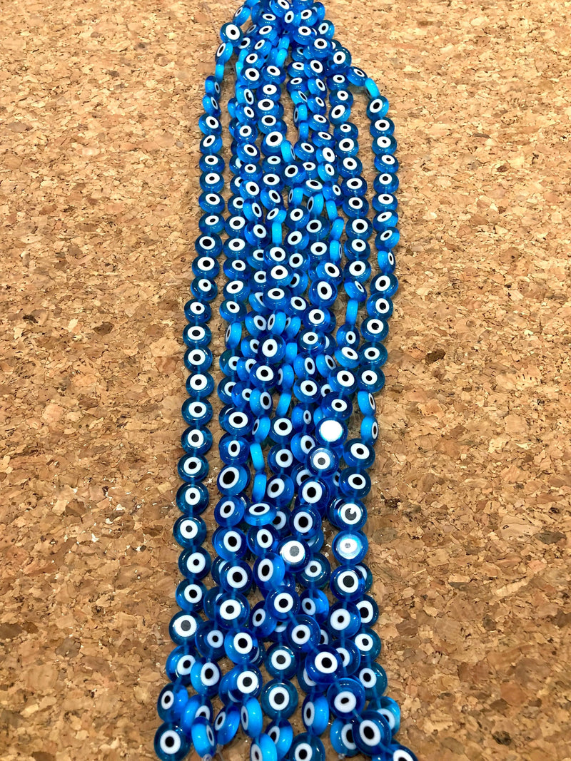 Evil Eye Beads, Strand of 32, Flat Round, 12mm Glass Beads, Lampwork Glass, Evil Eye Jewelry, Lampwork Beads, UK Beading Supply