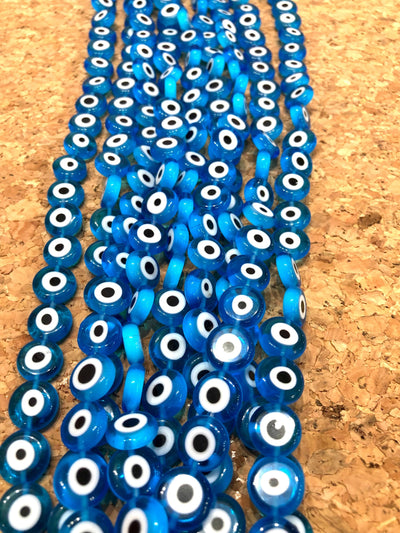Evil Eye Beads, Strand of 32, Flat Round, 12mm Glass Beads, Lampwork Glass, Evil Eye Jewelry, Lampwork Beads, UK Beading Supply