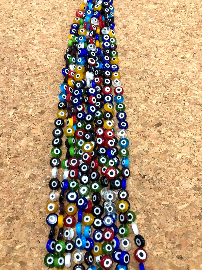 Evil Eye Beads, Strang von 32, flach rund, 12 mm Glasperlen, Lampwork Glas, Evil Eye Schmuck, Lampwork Perlen, UK Beading Supply