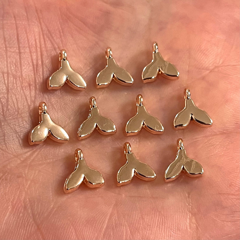Rose Gold Plated Whale Tail Charms, 10 pcs in a pack