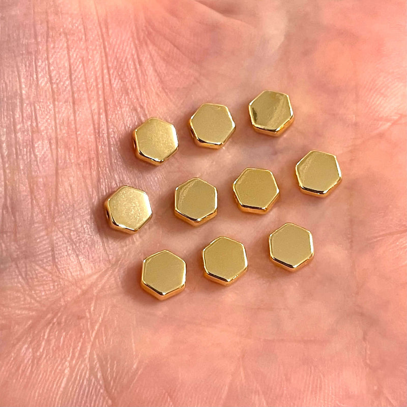 24Kt Gold Plated Hexagon Spacer Charms, 10 Pcs in a Pack