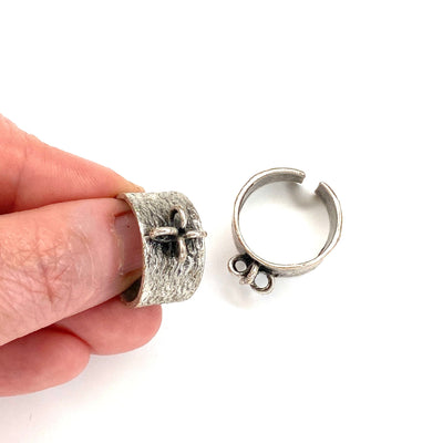 Verstellbarer Ring aus versilbertem Messing, silberne Ringfassung, verstellbare Ringlünette